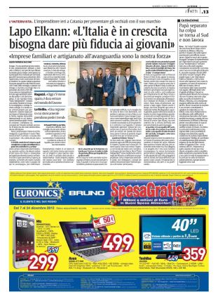 intervista a Lapo Elkann (Italia Independent) di Agata Patrizia Saccone pubblicata su "La Sicilia" del 14 dicembre 2012